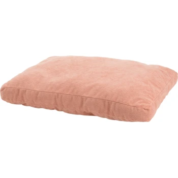 Rechteckiges, weiches, rosa Cord-Haustierbettkissen mit plüschiger Textur, ideal für kleine bis mittelgroße Haustiere.