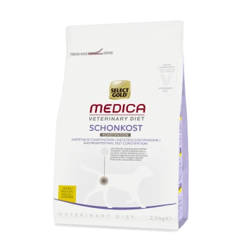 2,5 kg Beutel von Select Gold Medica Veterinärdiät für Hunde, gekennzeichnet für Unterstützung bei Verstopfung mit mehrsprachigen diätetischen Vorteilen.