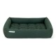 Grünes Haustierbett mit gestepptem Design und erhöhten Kanten, mit einem "Doctor Bark"-Logo an der Seite.
