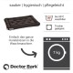 Schwarzes Hundebett mit gepolstertem Design, mit der Aufschrift "Doctor Bark", mit Waschhinweisen: maschinenwaschbar bis 95°C und trocknergeeignet.