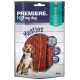 Emballage des friandises pour chiens Premiere I Love My Dog Meaties, présentant des bandes de viande et un beagle. Contient 95% de viande, 90g.
