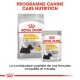 Emballage de nourriture pour chiens Royal Canin Dermacomfort : un sac de nourriture sèche "MINI" et un sachet de nourriture humide, tous deux pour des formules à allergènes réduits.