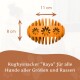 Orangenes rugbyförmiges Hundespielzeug "Raya", das 11 cm mal 8 cm misst, geeignet für Hunde aller Größen und Rassen.