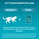 Fütterungsempfehlung für Katzen: 4 kg Katze = 2-3 Portionen PURINA ONE (85g) pro Tag, mindestens 2 Mahlzeiten.
