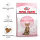 Emballage de nourriture sèche Royal Canin Kitten Sterilised pour les chatons âgés de 6 à 12 mois, avec un chaton Bengal et les principaux avantages énumérés.