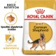 Royal Canin Volwassen Duitse Herder hondenvoer zak met een afbeelding van een Duitse Herder, die de voeding en spijsvertering specifiek voor het ras benadrukt.