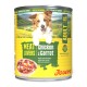 Dose Josera Hundefutter für Erwachsene mit der Aufschrift 'Meat Lovers Chicken with Carrot, Gluten Free', mit Bild eines glücklichen Hundes und einer Schüssel.
