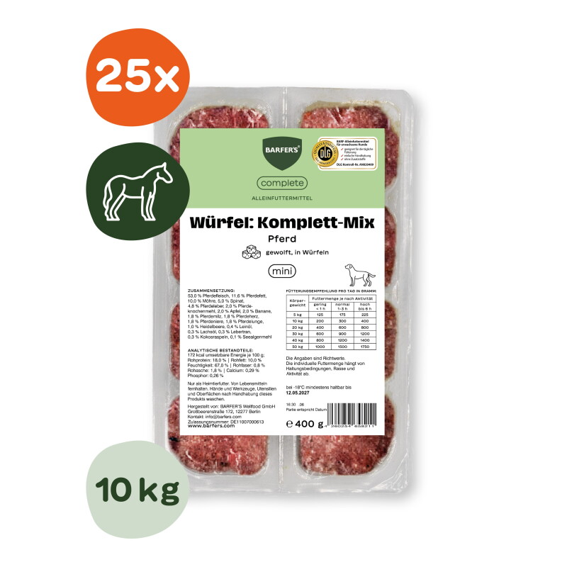 BARFER'S Würfel: Komplett-Mix Pferd 25x400 g