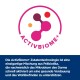 Logo für ActivBiome+ mit bunten molekularen Formen, mit Text, der seine einzigartige präbiotische Mischung zur Unterstützung der Darmgesundheit beschreibt.