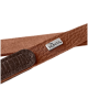 Nahaufnahme eines braunen Lederhundehalsbandes mit einem silbernen "HUNTER"-Logo-Tag, das sein strukturiertes Design zeigt.