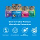ODOURLOCK Katzenstreu-Tüten in verschiedenen Farben mit dem Gesicht einer Katze und "4-in-1 Ultra-Premium" mit Vorteilen wie "Keine Spuren" und "Ammoniakblocker."