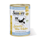 Dose Sanoro Hundefutter mit der Aufschrift 'Sensitiv Bio-Huhn' mit Huhn, Kartoffeln und Karotten; zeigt ein laufendes Hundebild und biologische Zertifizierung.