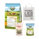 Bellfor Haustierfutterprodukte: ein großer Beutel "WIESEN-SCHMAUS," ein Beutel "SHIIMUN SLIM," und eine Tragetasche mit der Aufschrift "HUNDE LIEB HABER."
