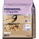 A bag of bird food labeled "Premiere. I ❤️ my garden," showing a bird on a branch and a mix of grains and berries.