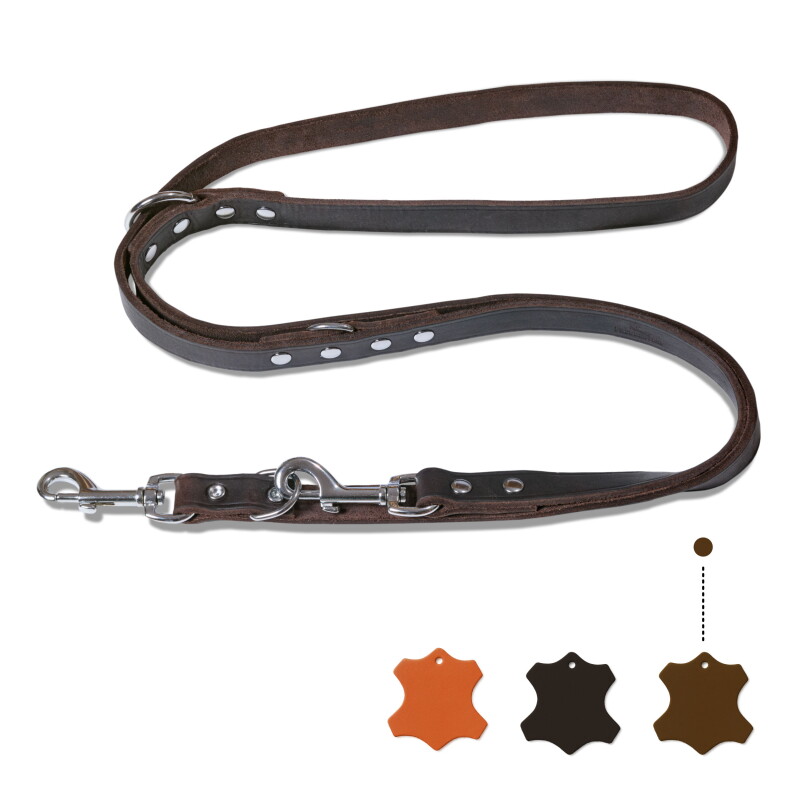 Freudentier Hundeleine aus zertifiziertem Leder 2m, verstellbare Führleine, Alsterufer Kollektion braun 1,2 cm