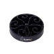 Schwarze Futterschüssel für Haustiere mit einem wirbelnden Design, mit einem Durchmesser von 20 cm und einer Höhe von 5 cm, beschriftet mit "lionto."
