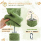 Bild eines grünen Katzenbaums mit einem bodenhohen Design, mit verstellbarer Höhe (90,5" bis 100,4") und einer Hand, die die Schraube anzieht.