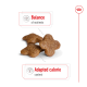Brown star-shaped pet treats with text highlighting "Balance of nutrients" and "Adapted calorie content."