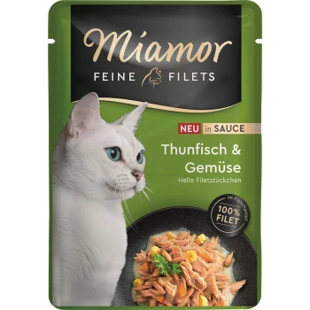 Feine Filets Nassfutter Katze Adult in Sauce 24x100 g Thunfisch und Gemüse