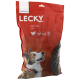 Sac de nourriture pour chien étiqueté "LECKY Klein & Fein Classic," présentant un corgi sur le devant, avec des affirmations de 64 % de viande, sans gluten et en collation douce.