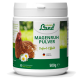 Behälter mit HühnerLand Magenruh Pulver, einem 500g Kräuterpulver für Hühner, mit einer braunen Henne und dem Etikett "Sofort-Effekt".
