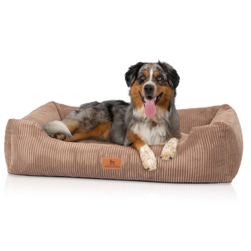 Knuffelwuff Hundebett aus Cord mit Handwebcharakter Olivia braun S