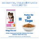 Hill's Science Plan 6-kg-Beutel entspricht einer Schale Trockenfutter; sichtbarer Text: ‚Futter für 57 Tage‘ und ‚6 kg-Beutel‘.