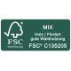 FSC-Zertifizierungslogo auf grünem Hintergrund mit Baum-Symbol, "MIX," und "FSC® C135205."