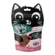 Pet treat package with a cartoon cat design, labeled 'Lucky Lou's Goose Cubes,' featuring 'Grain free, No added sugar, Made in Switzerland.'