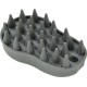 Brosse de toilettage pour animaux en silicone gris avec rangées de poils en caoutchouc coniques et un trou de suspension