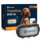 Traceur GPS Tractive DOG XL et boîte avec chien portant l'appareil, étiqueté 'Tractive', 'DOG XL' et 'ADVENTURE EDITION'