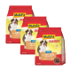 Drei Säcke MultiFit-Hundefutter, beschriftet mit "Adult" und einem Bild eines glücklichen Hundes, mit Zutaten aus Geflügel und Karotten, jeweils 1,5 kg.