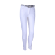 Weiße Reitleggings mit einem dekorativen Gürtel, der mit Strasssteinen verziert ist, und einer taillierten Passform.
