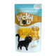 Bunte "Lucky Lou" Katzenfutterverpackung mit einer Illustration einer schwarzen Katze, die "Geflügel & Wild mit Apfel" angibt, getreidefrei, 125g, hergestellt in Deutschland.