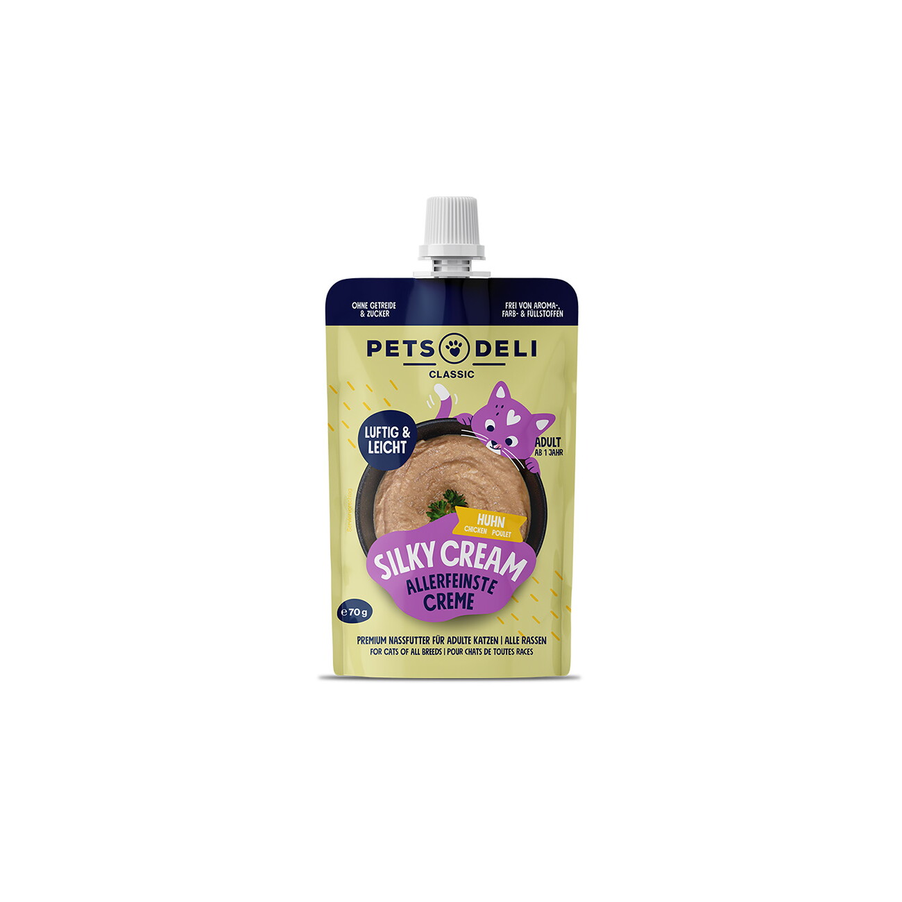 Pets Deli Nassfutter Katze, Adult, Silky Cream, Huhn 12x70 g