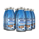 Blaue SmoothieDog‑Flaschen mit den Aufschriften „Après Ski Snack“, „Für jeden Hund“, „Limited‑Edition“ und „Wild“, mit verschneiter Hütten‑Illustration.