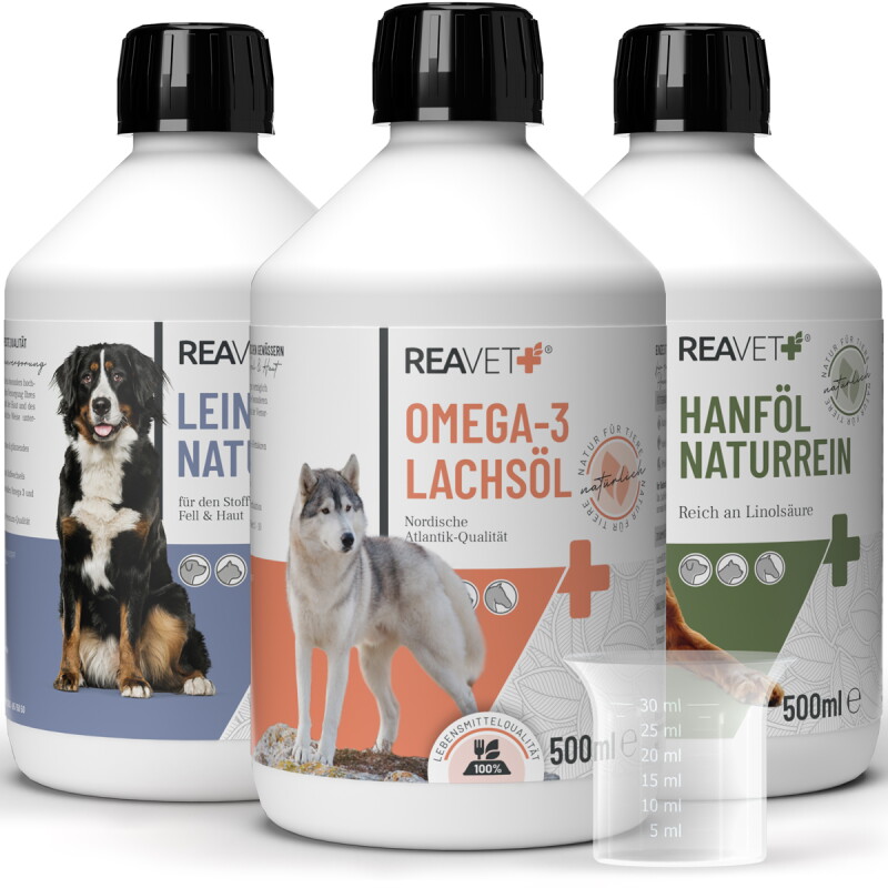 REAVET BARF-Öl Set mit Lachsöl, Leinöl & Hanföl