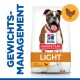 Hill's Science Plan Light Hundefutterbeutel mit einem glücklichen Boxerhund, beschriftet mit "Gewichtsmanagement" und "mit Huhn."