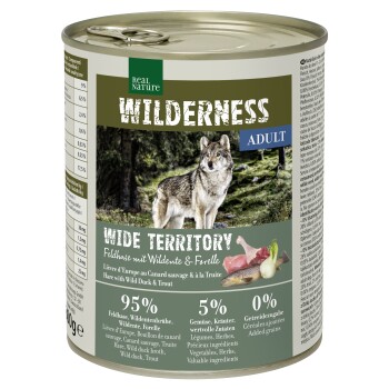 WILDERNESS Adult Wide Territory lièvre, canard sauvage et truite 24x800 g