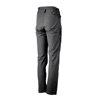 Graue Outdoor-Hose mit passgenauer Form, mit Taschen und einem Logo am Bund, von hinten gezeigt.