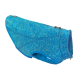 Blauer Hundepullover mit strukturiertem Design, mit Reißverschluss und einem Loch für die Leinenbefestigung.