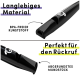 Schwarze Hundetraining-Pfeife mit Text, der 'Hochwertiges Material', 'BPA-freies Plastik' und 'Perfekt für Rückruf' hervorhebt, mit einem runden Mundstück.