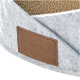 Gray felt pet bed with a brown leather tag reading "MORE FOR CATS & DOGS," featuring a textured interior.