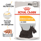 Sac de nourriture pour chiens Royal Canin Dermacomfort avec un terrier écossais noir et le texte "Care Nutrition" et "Formule réduite en allergènes."