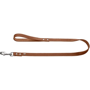 Braune Leder-Hundeleine mit einem silbernen Clip, ausgestattet mit zwei Metallnieten für zusätzliche Haltbarkeit.