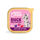 Edgard Cooper 85g pink tray: Duck and Chicken pate for kittens with gray tabby kitten illustration and fruit icons