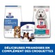 Produits alimentaires pour animaux de compagnie de Three Hill : "Derm Complete", "Friandises hypoallergéniques" et "Science Plan Hypoallergénique", avec une image de chien et un texte en dessous.