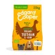 Hundetrockenfutterbeutel mit der Marke Edgard Cooper, beschriftet mit 'Glutenfrei' und 'Grandioser Freiland-Trutahn & Huhn', mit Illustrationen eines Hundes und einer Katze.
