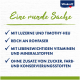 Vitakraft Produktinfo mit grünem Header "Eine runde Sache" und vier Häkchen zu den Zutaten: Luzerne, Timothy-Heu, hoher Ballaststoffgehalt, kein Zuckerzusatz.