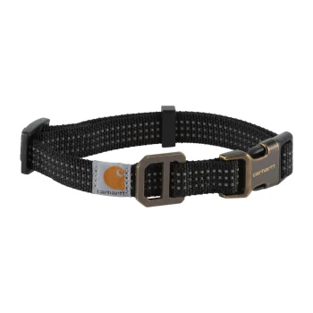 Schwarzes Haustierhalsband mit strapazierfähigem Design, mit einer Metallschnalle und einem Carhartt-Logo-Tag.